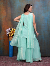 Aqua Blue Premium Embroidered Suit Set with Palazzo