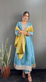 Elegant Sky Blue Anarkali Suit with Exquisite Embroidery