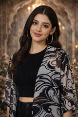 Abstract Printed Kimono Shrug