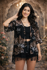 Elegant Sheer Floral Kimono Cover-Up