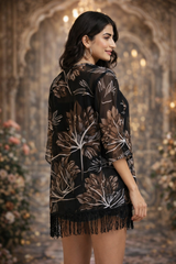Elegant Sheer Floral Kimono Cover-Up