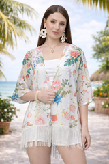 🌸 Tropical Floral Sheer Kimono Cover-Up