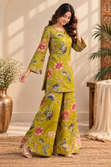 Olive Bloom Floral Printed Kurta Palazzo Set