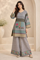Zehra || Grey & Sage Green Floral Printed Kurta Palazzo Co-Ord Set