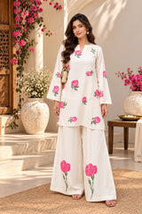 BLOSSOM || Rose Bloom White Floral Printed Kurta Palazzo Set