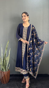 Stunning Vichitra Anarkali Set featuring exquisite embroidery work.