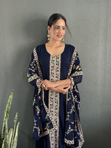 Stunning Vichitra Anarkali Set featuring exquisite embroidery work.