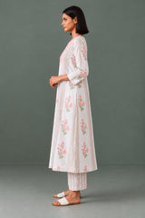 KESHVI || Women White & Pink Floral Printed Kurta Set with Trousers
