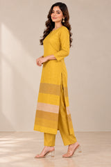 Mausam || Mustard Yellow Colour Block Straight Kurta Pant Set for Women