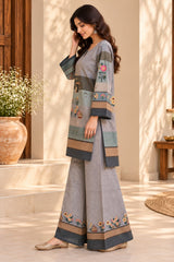 Sanvi || Grey Floral Printed Colour Block Kurta Palazzo Co-Ord Set