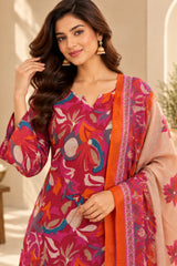 Floriva Pink || Floral Printed Kurta Palazzo Set with Dupatta