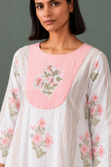 KESHVI || Women White & Pink Floral Printed Kurta Set with Trousers
