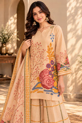 Creaminess || Cream Floral Printed Kurta Palazzo Set with Dupatta