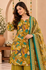 Floriva Olive || Floral Printed Kurta Palazzo Set with Dupatta