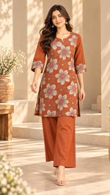 Rivayat Rust || Floral Printed Kurta Palazzo Set