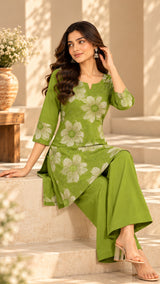 Rivayat Green || Floral Printed Kurta Palazzo Set