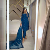 DESIGNER WEAR EXCLUSIVE 3 PIECE SUIT IN BEADS WORK ON KURTI,