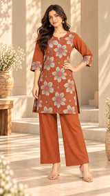 Rivayat Rust || Floral Printed Kurta Palazzo Set