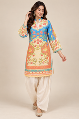 Pastel Blue Printed Kurta Palazzo Set