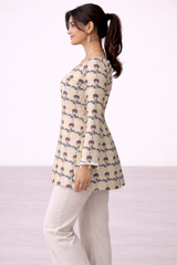 Beige Floral Printed Straight Kurti
