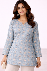 Blue Floral Printed Kurti – Soft Elegance