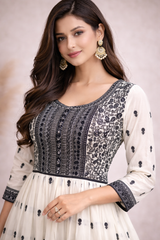 Festive Ivory Designer Anarkali Gown Set with Minimal Elegance