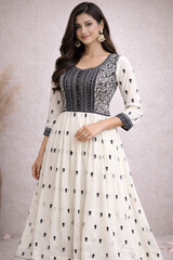 Festive Ivory Designer Anarkali Gown Set with Minimal Elegance