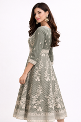 Elegant Olive Embroidered Anarkali Gown