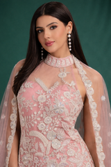 Blush Pink Embroidered Kurta Sharara Set with Sequin & Lace Dupatta