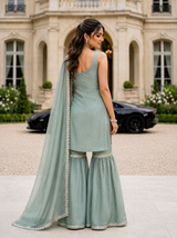 Sage Bloom Embroidered Sharara Suit Set