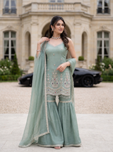 Sage Bloom Embroidered Sharara Suit Set