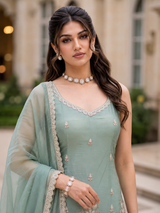 Sage Bloom Embroidered Sharara Suit Set