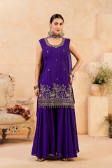 Royal Purple Beats Work Chinnon Kurta Palazzo Set