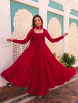 This elegant designer gown, crafted from premium-quality Rayon fabric