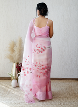 Elegance Redefined β Handcrafted Pink Floral Organza Saree πΈ