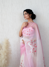 Elegance Redefined β Handcrafted Pink Floral Organza Saree πΈ
