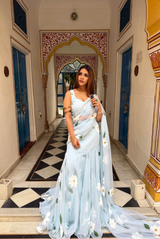Pastel Blue Floral Georgette Saree Set – Pinterest Inspired Elegance