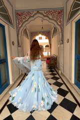 Pastel Blue Floral Georgette Saree Set – Pinterest Inspired Elegance