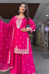 Step into timeless elegance with our exclusive 3-piece Plazo Set