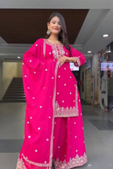 Step into timeless elegance with our exclusive 3-piece Plazo Set