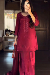 Elevate your festive wardrobe with this stunning 3-piece Chinon Silk Salwar Set