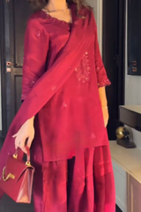 Elevate your festive wardrobe with this stunning 3-piece Chinon Silk Salwar Set