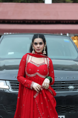 Elegant Red Embroidered Anarkali Set with Matching Dupatta