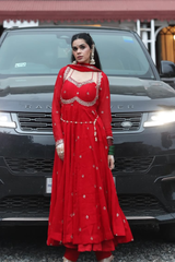 Elegant Red Embroidered Anarkali Set with Matching Dupatta