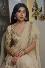 White Organza Designer Saree Set with Silk Thread & Sequins Embroidery