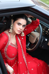 Elegant Red Embroidered Anarkali Set with Matching Dupatta