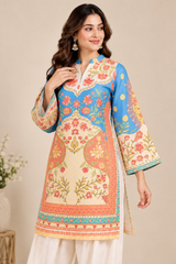 Pastel Blue Printed Kurta Palazzo Set