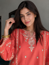 Coral Embroidered Kurta - Palazzo Set