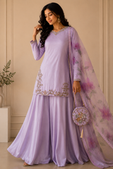 Lavender Bloom Embroidered Kurta Palazzo Set