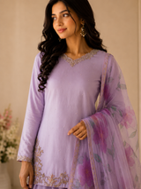 Lavender Bloom Embroidered Kurta Palazzo Set